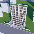Modern High Rise Hotel Building With Green Roof Large Windows And Surrounding Lawn