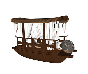 Chinese wooden boat cruise 3d model