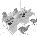 Modular Office Desks With Computer Monitors Black Chairs And Under Desk Cabinets 3d model