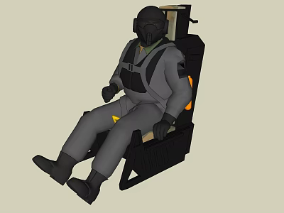 Man In Gray Uniform Sitting On Black Equipment Seat With Helmet And Mask 3d model