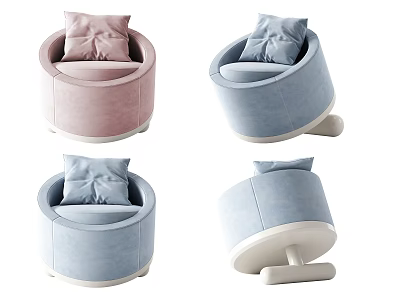 Round Velvet Single Sofa in Pink and Blue with Pillow and Swivel Base 3d model