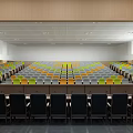 Spacious Modern Conference Room Interior With Large Projection Screen And Organized Seating Rows 3d model