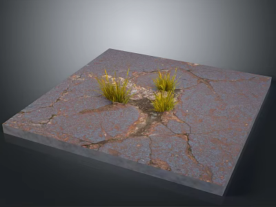 Lush Green Grass Plants Growing Through Dry Cracked Concrete Surface 3d model