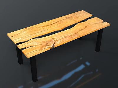 Rustic Natural Wooden Furniture Table With Split Top And Black Legs 3d model