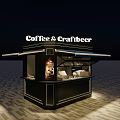 Coffee And Craft Beer Stand With Blue Awning And Beverage