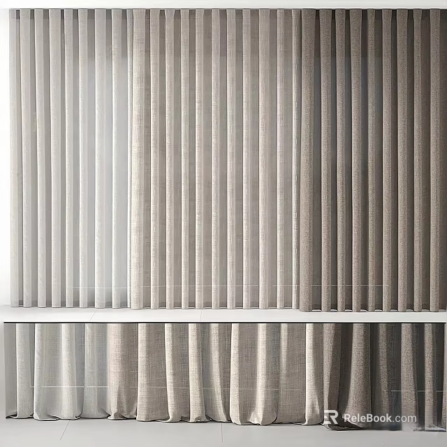 Modern Light Colored Curtains With Sheer Layer 3d model 