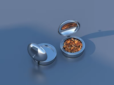 Delicious Mixed Nuts in Silver Metal Containers with Open Lid on Blue Background 3d model