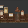 Architectural Wooden Display Cabinets With Vintage Decorative Frames And Ornate Structure