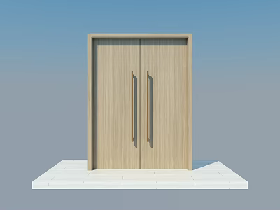 Modern Wooden Double Doors With Metal Handles On White Square Platform 3d model