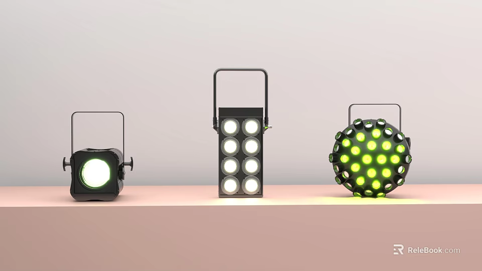 Stage Lighting Fixtures With Various Shapes And Green LED Lights 3d model 