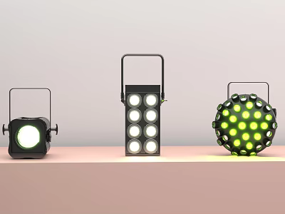 Stage Lighting Fixtures With Various Shapes And Green LED Lights 3d model