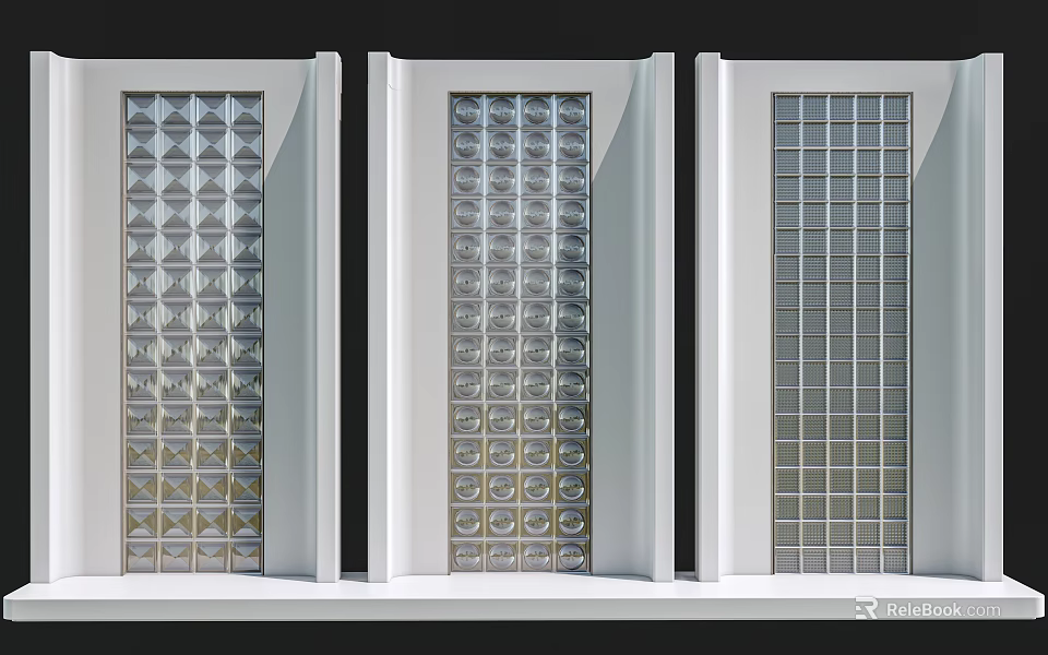 Modern Glass Room Dividers With White Frames And Different Pattern Designs 3d model 