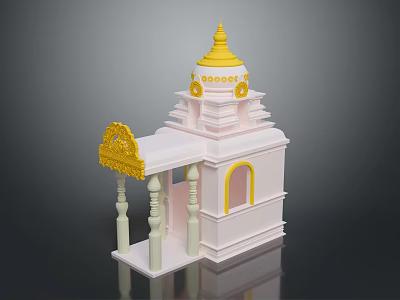 Traditional Pink Building with Yellow Dome Golden Spire Decorative Canopy White Pillars and Arched Window 3d model