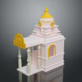 Traditional Pink Building with Yellow Dome Golden Spire Decorative Canopy White Pillars and Arched Window