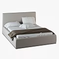 Modern Minimalist Double Bed With Gray Headboard White Pillows And Brown Blanket
