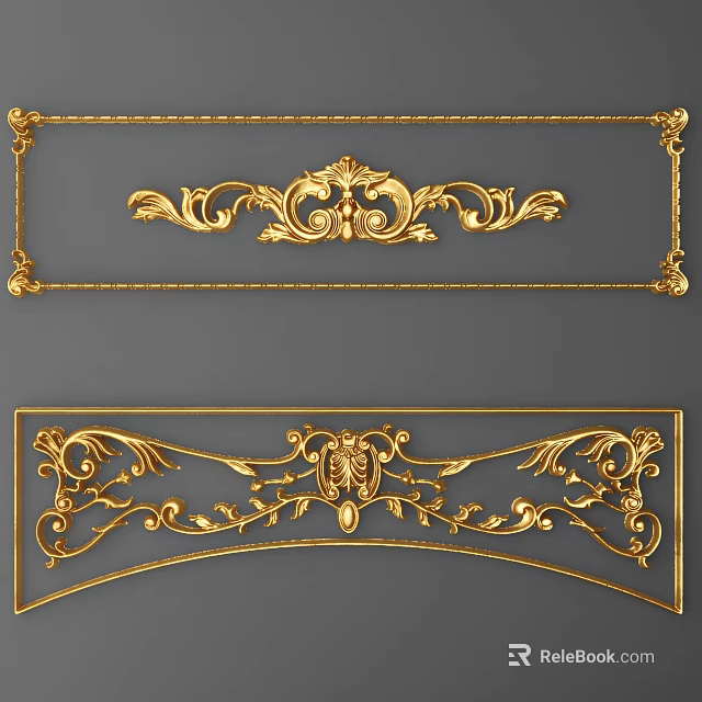 Golden Carvings Classical Decorative Elements With Intricate Patterns For Interior Design 3d model