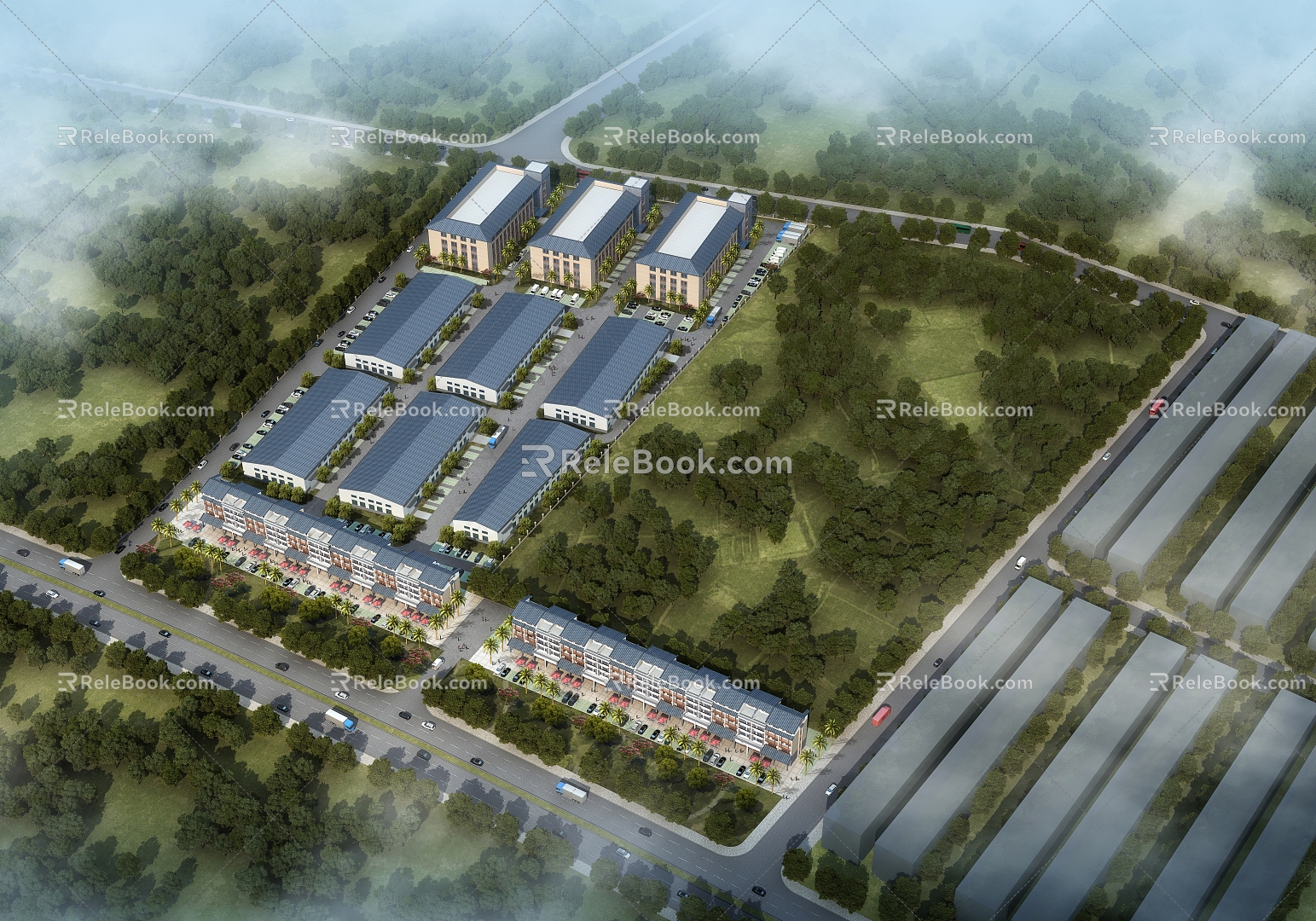 Plant Factory Industrial Park Plant Bird's Eye View Plan Office Building Dormitory Canteen Perspective 3d model