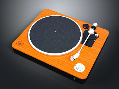 Modern Wooden Turntable With Black Platter Stylish Tonearm And Control Knob 3d model