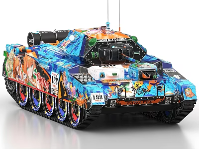 Colorful Anime Style Decorated Tank Model With Vibrant Graffiti And Tracks 3d model