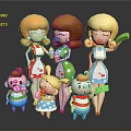 Happy Cartoon Game and Movie Characters With Female Aprons Holding Ice Cream and Children