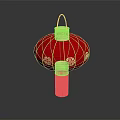 Traditional Red Lantern With Golden Double Happiness Characters Circular Patterns Yellow Base And Black Handle