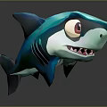 Cartoon Blue Shark Game Movie Character With Big Red Eyes And Playful Fierce Look