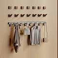 Wooden Wall Mounted Hook Rack With Hanging Coat Shirt And Handbags