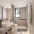 Modern Hotel Bathroom Interior Design With Glass Shower And Large Mirror