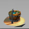 Wooden Barrel Water Feature With Faucet Lotus Flower And Aquatic Plants