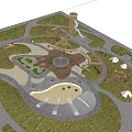 Garden Landscape Design With Lush Trees Winding Paths And Wooden Structures