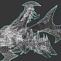 Mythical Weapon With Crocodile Skull Design And Glowing Orange Blue Blade