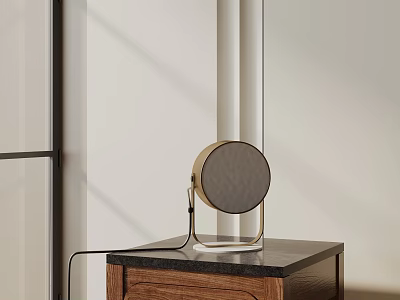 Modern Circular Table Lamp With Metal Stand On Wooden Cabinet Black Countertop 3d model