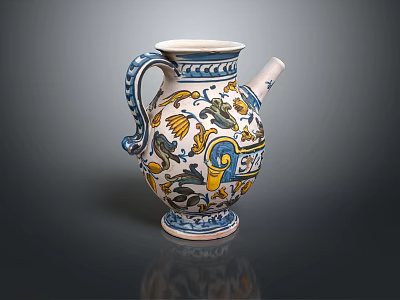 Decorative Ceramic Pitcher With Colorful Floral And Geometric Patterns For Home Use 3d model