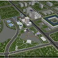 Birds Eye View Urban Planning With Modern Buildings Water Body Green Spaces And Roads