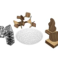 Modern Decorative Ornament Set With Wooden Geometric Shapes Metal Frame And Hollow Bowl
