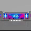 Modern Event Stage With Purple Blue Lighting Large Screen And Intelligence Logo 3d model