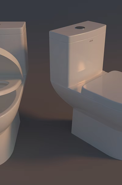 Modern White Toilets With Open And Closed Lid Design In Bathroom 3d model
