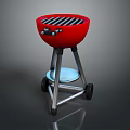 Red Round Barbecue Grill With Stand Wheels Grill Grate And Blue Tray