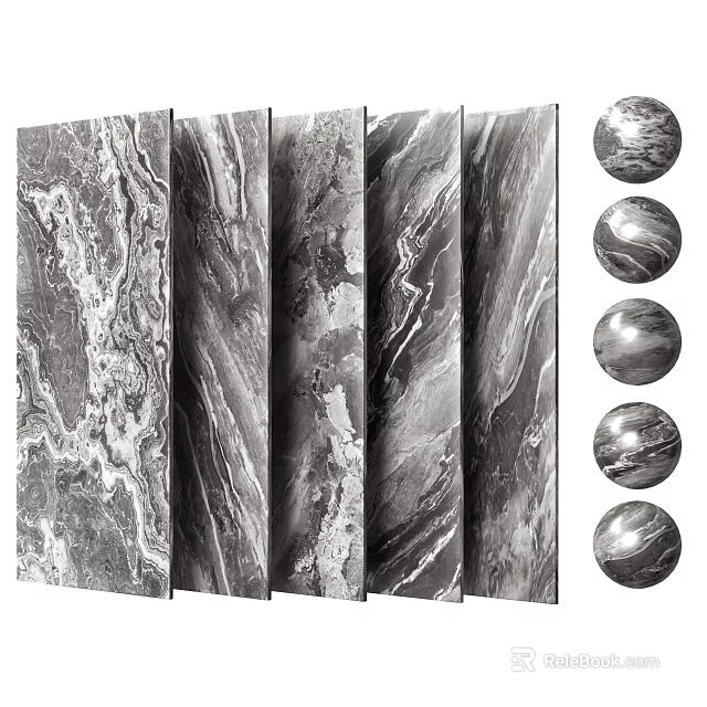 Marble Pattern Floor Tiles With Large Slabs And Round Samples 3d model 