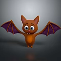 Cute Brown Bat With Purple Wings Spreading Arms Cartoon Character Design Against Dark Background