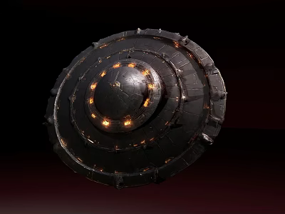 Detailed Metallic Circular Mechanical Device With Glowing Orange Lights 3d model