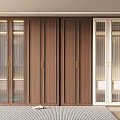 Modern Wooden Brown Wardrobe Interior Design With Glass Doors And Golden Handles