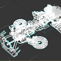 Futuristic Three Wheeled Vehicle With Orange Gray Mechanical Structure And Gear