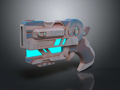 Futuristic Weapon Featuring Blue Glowing Accents Mechanical Pistol Style Metallic Build and Intricate Tech Details 3d model