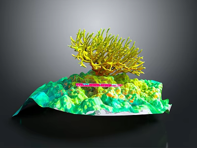 Vibrant Branching Yellow Plant With Green Textured Base And Natural Structure Design 3d model