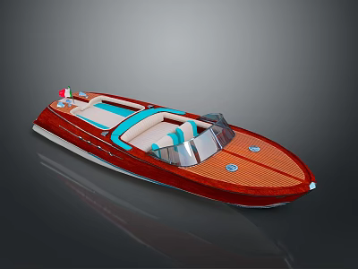 Luxury Red and Blue Yacht with Transparent Windshield and Comfortable Seats 3d model
