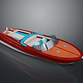 Luxury Red and Blue Yacht with Transparent Windshield and Comfortable Seats