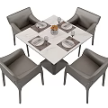 Various Dining Table And Chair Sets With Gray Chairs Light Wood Tabletop And Tableware 3d model