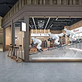 Modern Supermarket Department Store Interior With Wooden Shelves Tables And Product Displays
