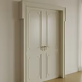 Cream Double Doors With Modern Symmetric Panel Design And Brass Handles